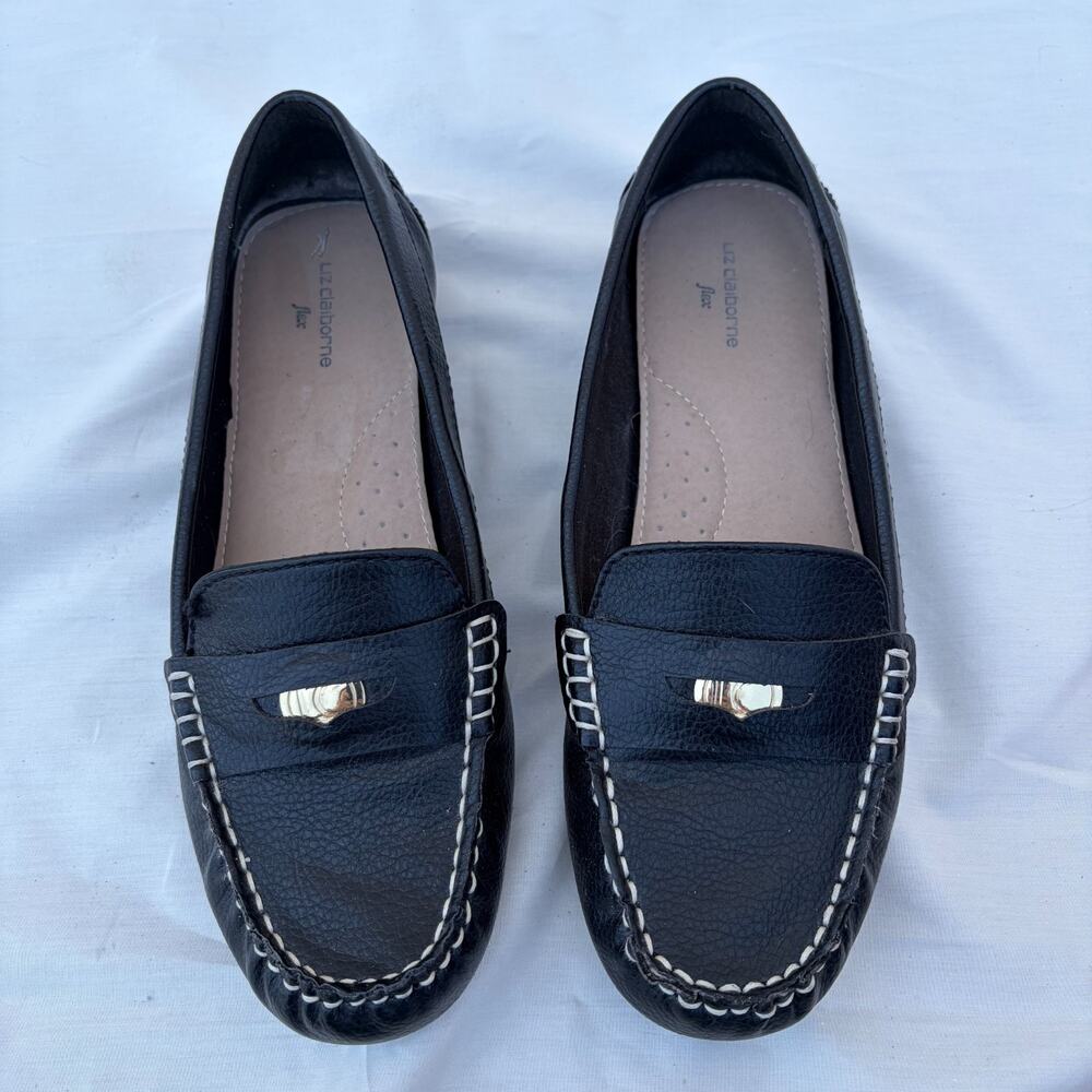 Sz 9 Liz Claiborne Flex Black Penny Loafers Comfortable Classic Workwear Staples